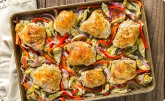 Sheet Pan Chicken Thighs and Artichokes