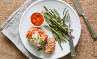 Mini Italian Turkey Meat Loaves with Roasted Parmesan Green Beans