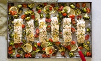 Sheet Pan-Roasted Fish with Broccoli and Tomatoes