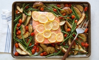 Sheet Pan-Salmon with Roasted Vegetables and Potatoes